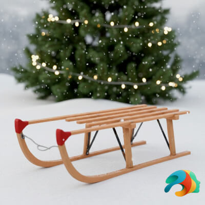 Classic Wooden Sled Prop for DAZ
