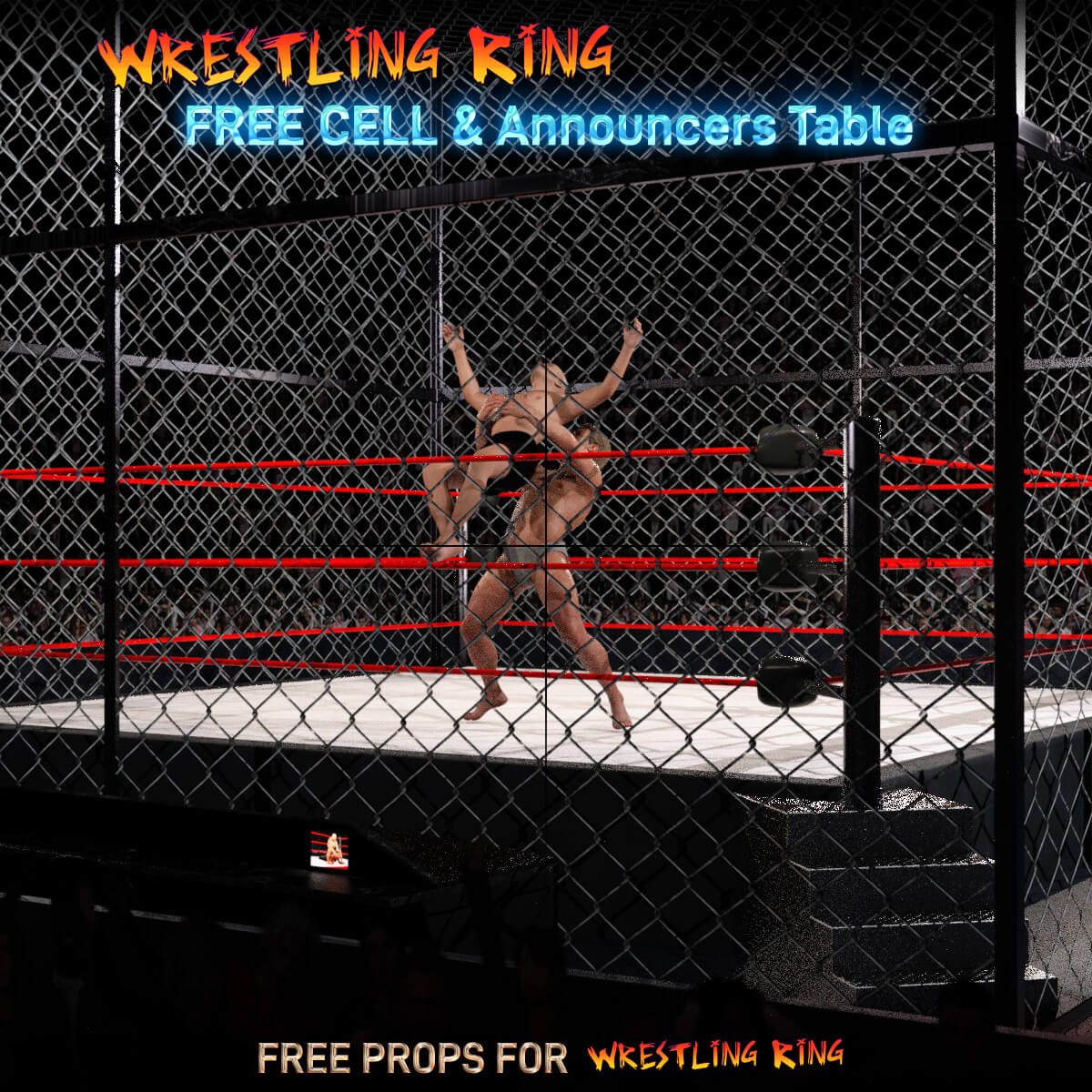 Cell & Announcer Table for Wrestling Ring - Free Daz Content by Pawngame