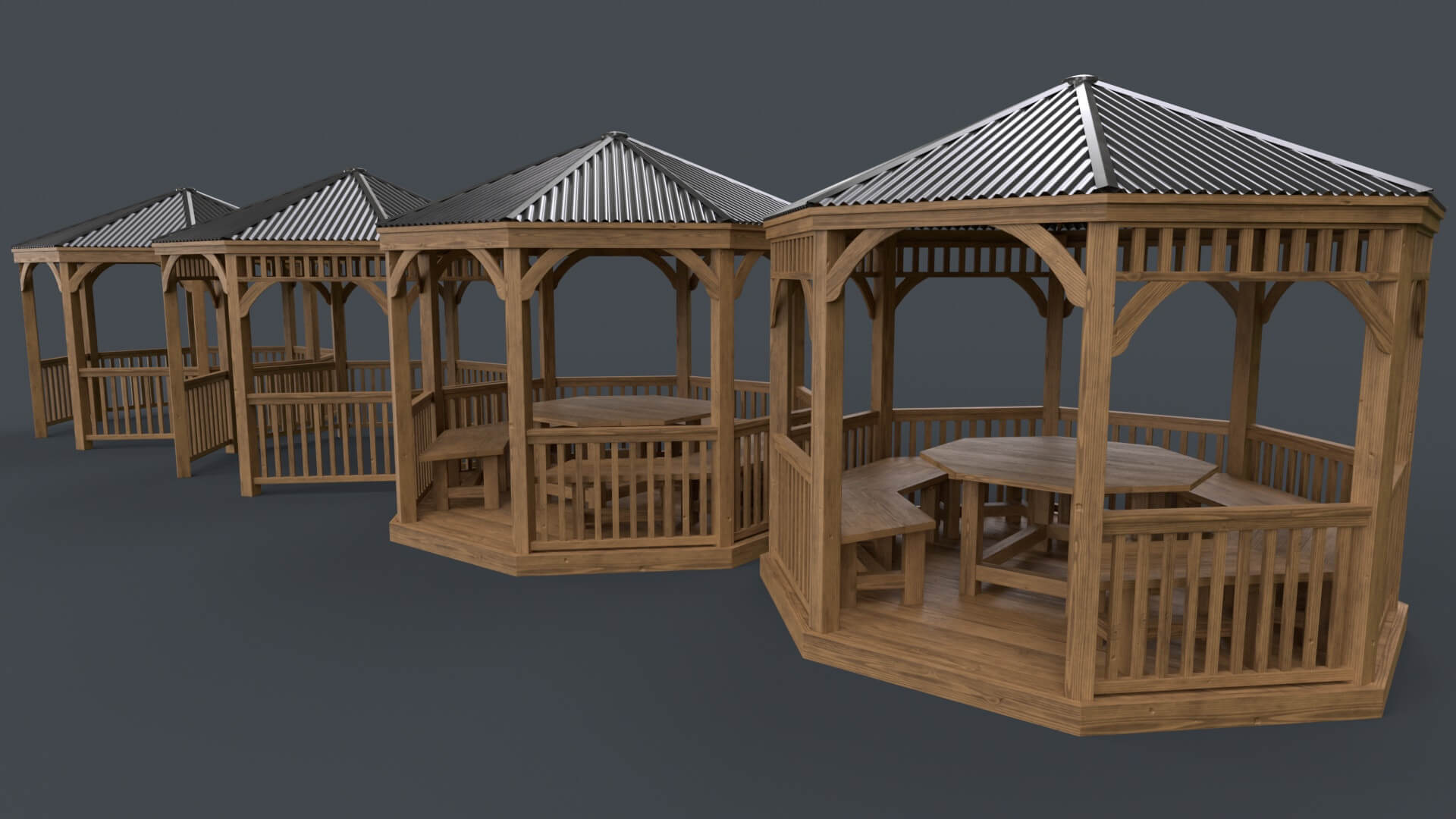 Wooden Pergola Gazebo E2 - 3D Model by PBR Cool