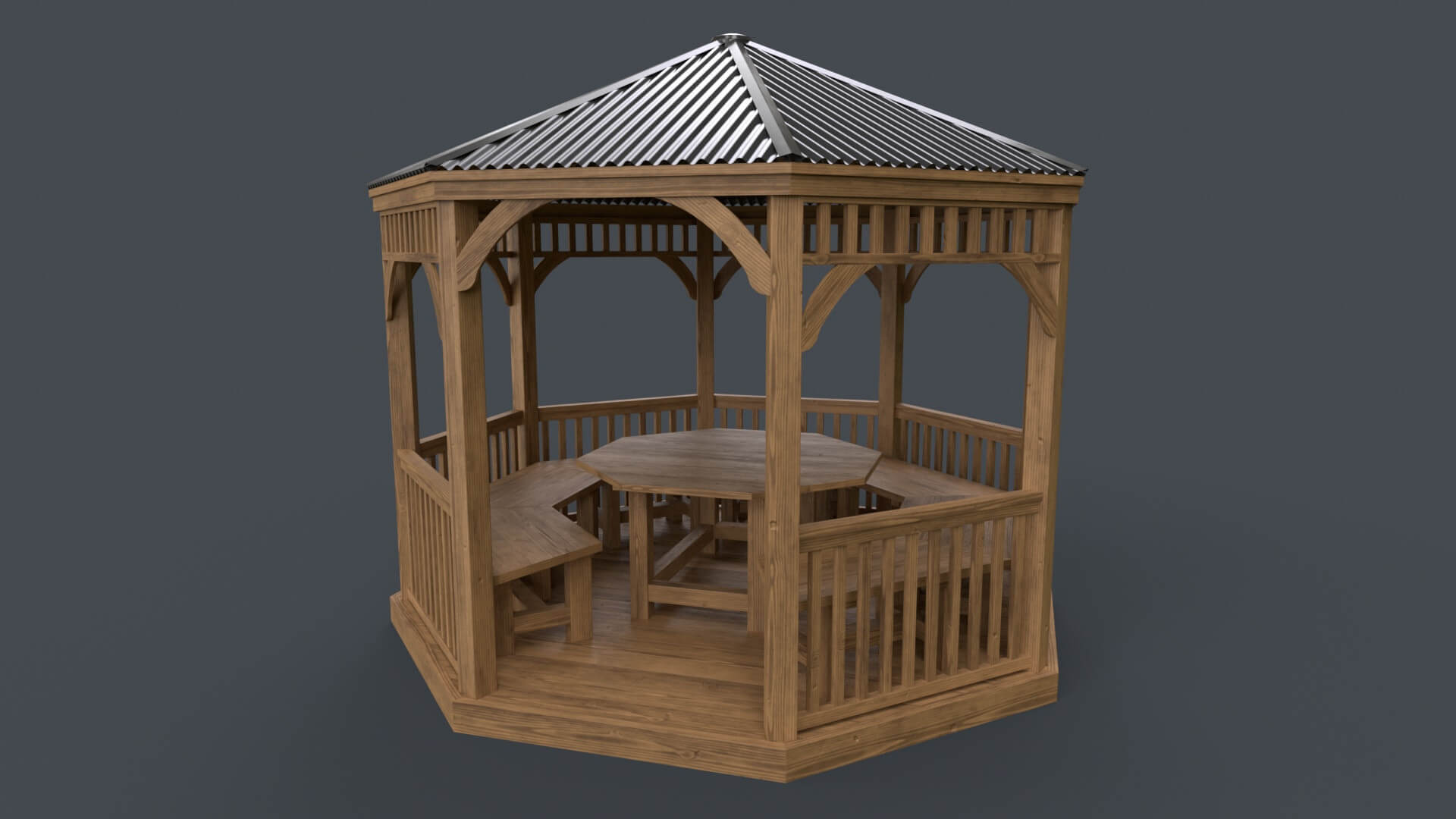Wooden Pergola Gazebo E2 - 3D Model by PBR Cool