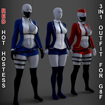 Red Hot Hostess Outfit for Genesis 8 Female by PH3Dee