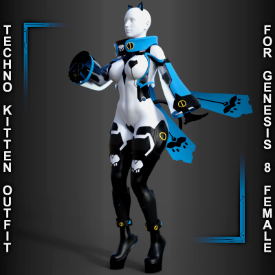 Techno Kitten Outfit for Genesis 8 Female by PH3Dee