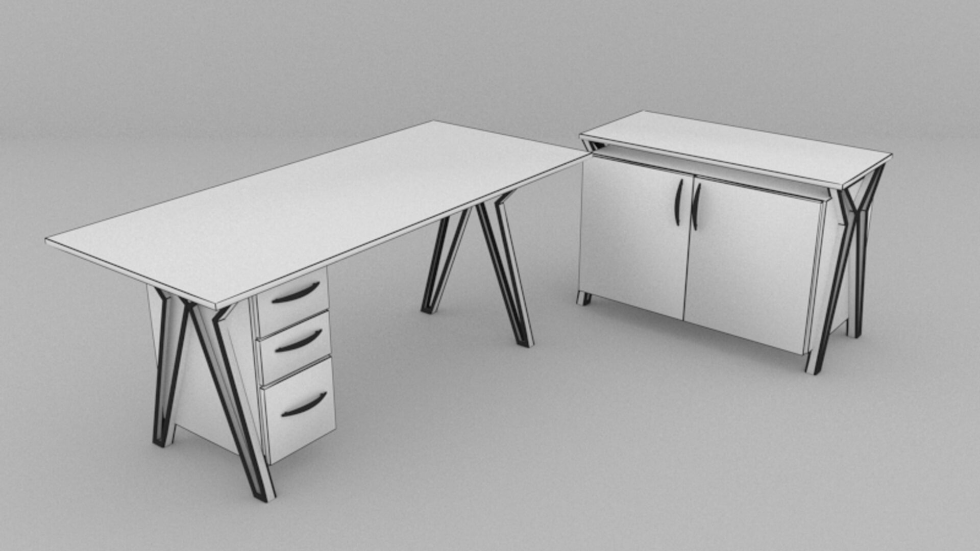 Glass Office Desk 3D Model by Pictorer