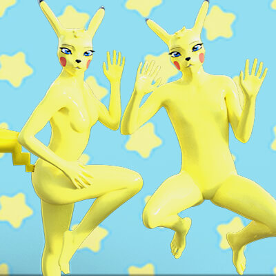 Kawaii couple pose for genesis pikachu x character