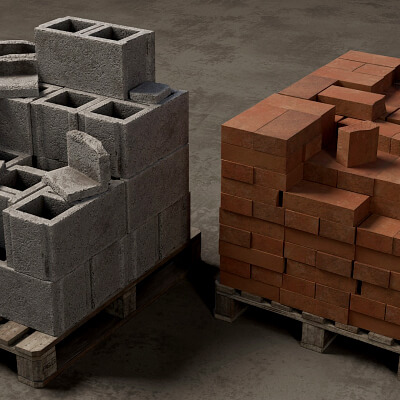 Concrete Blocks and Red Bricks &ndash Construction Material