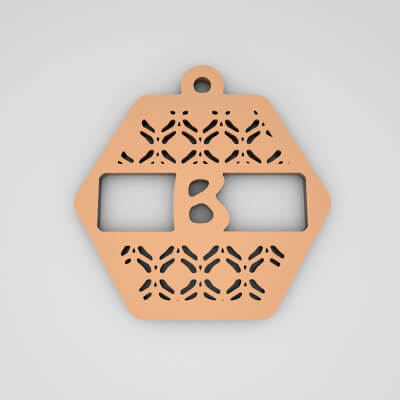 B Hexagonal Split Monogram Initial Keychain