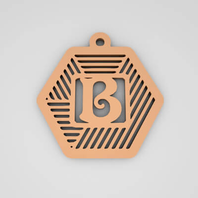 B Hexagonal Stripe Split Monogram Keychain
