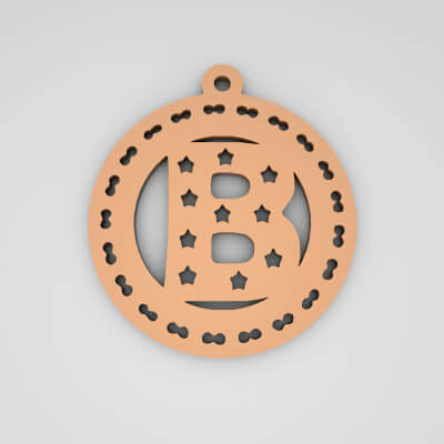 B Initial Round Star Monogram Keychain