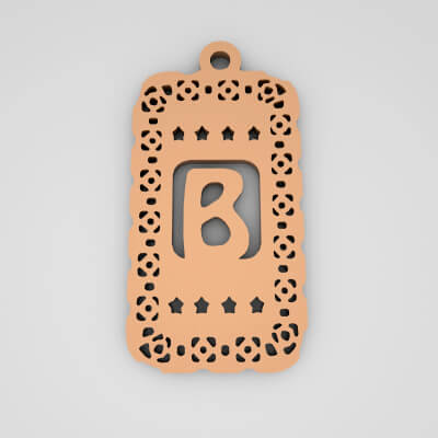 B Rectangle Star Monogram Cute Keychain