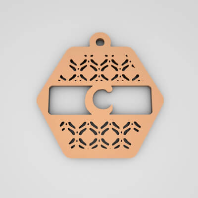 C Hexagonal Split Monogram Initial Keychain