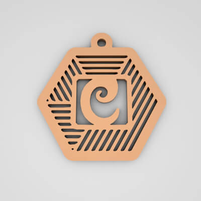 C Hexagonal Stripe Split Monogram Keychain