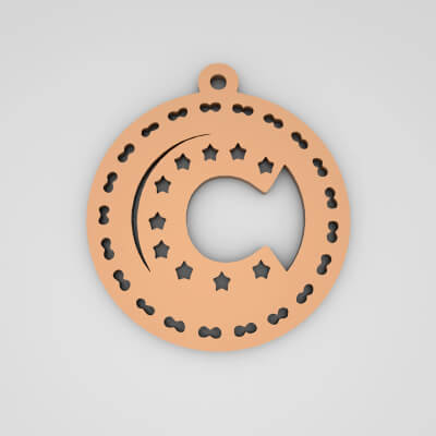 C Initial Round Star Monogram Keychain