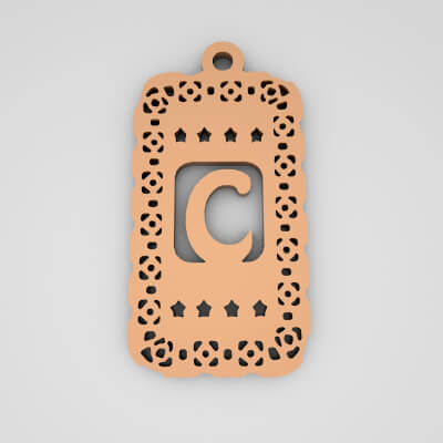 C Rectangle Star Monogram Cute Keychain