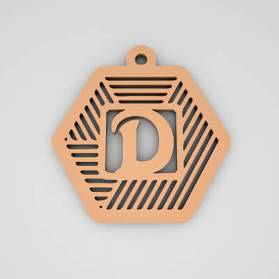 D Hexagonal Stripe Split Monogram Keychain
