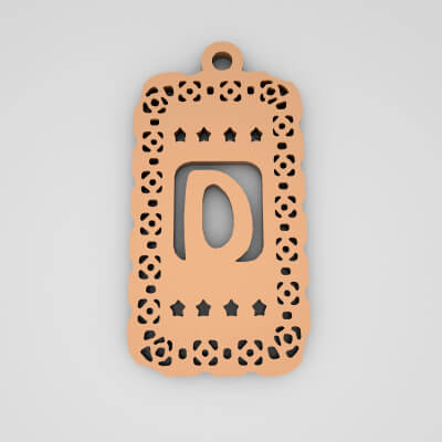 D Rectangle Star Monogram Cute Keychain