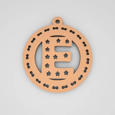 E Initial Round Star Monogram Keychain