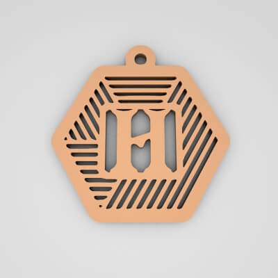 H Hexagonal Stripe Split Monogram Keychain