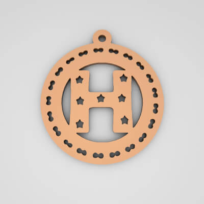 H Initial Round Star Monogram Keychain