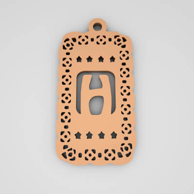 H Rectangle Star Monogram Cute Keychain