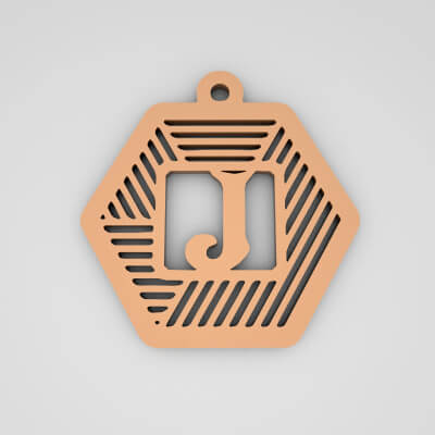 J Hexagonal Stripe Split Monogram Keychain