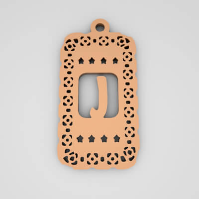 J Rectangle Star Monogram Cute Keychain