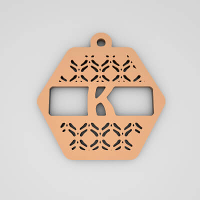 K Hexagonal Split Monogram Initial Keychain