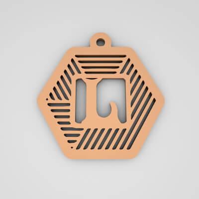 L Hexagonal Stripe Split Monogram Keychain