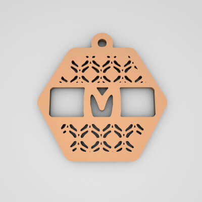 M Hexagonal Split Monogram Initial Keychain