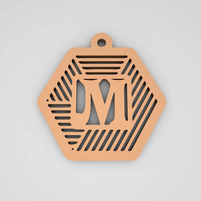 M Hexagonal Stripe Split Monogram Keychain