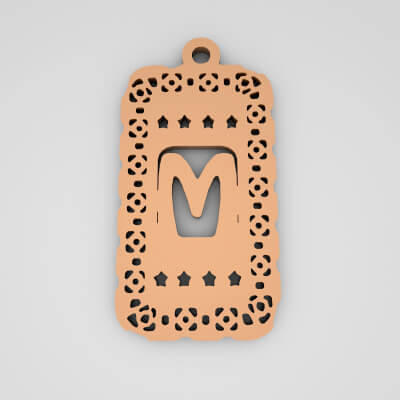 M Rectangle Star Monogram Cute Keychain