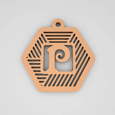 P Hexagonal Stripe Split Monogram Keychain