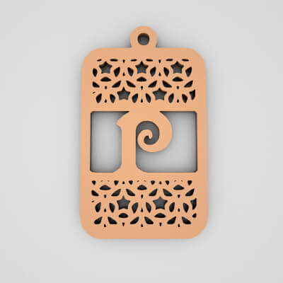 P Rectangle Split Monogram Keychain