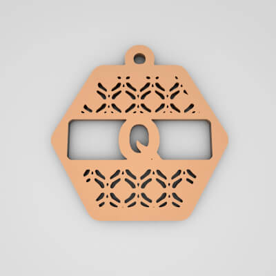 Q Hexagonal Split Monogram Initial Keychain