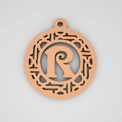 R Circular Stripe Split Monogram Keychain
