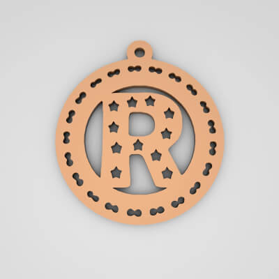 R Initial Round Star Monogram Keychain