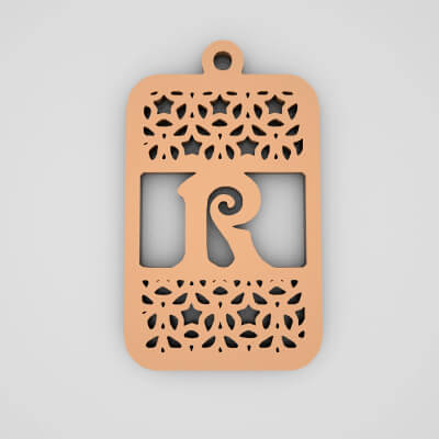 R Rectangle Split Monogram Keychain