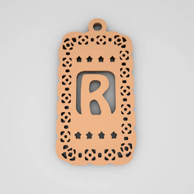 R Rectangle Star Monogram Cute Keychain - 3D Model by pk3dstore
