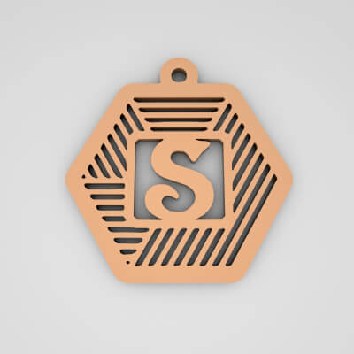 S Hexagonal Stripe Split Monogram Keychain