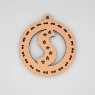 S Initial Round Star Monogram Keychain