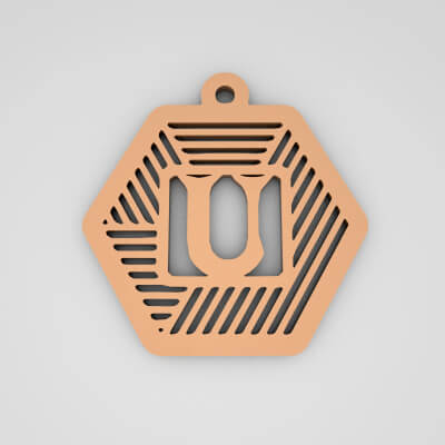 U Hexagonal Stripe Split Monogram Keychain