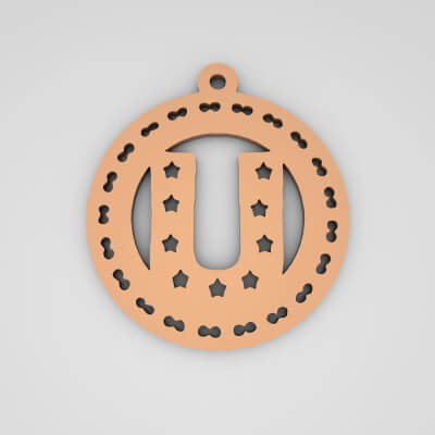 U Initial Round Star Monogram Keychain