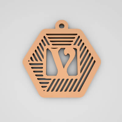 V Hexagonal Stripe Split Monogram Keychain