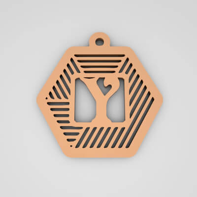 Y Hexagonal Stripe Split Monogram Keychain