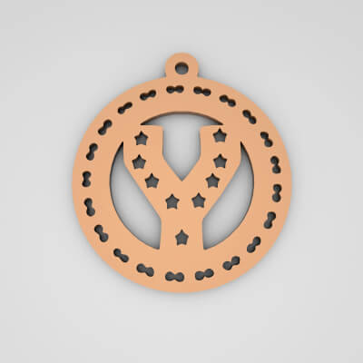 Y Initial Round Star Monogram Keychain