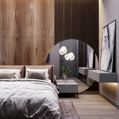 Bedroom With Circle Mirror Scene 3D Model