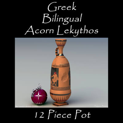 Greek Bilingual Acorn Lekythos 12 Piece Pot