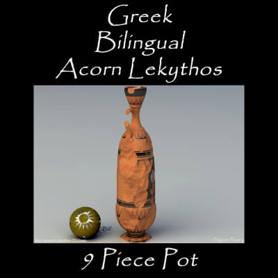 Greek Bilingual Acorn Lekythos Krater 9 Piece Pot