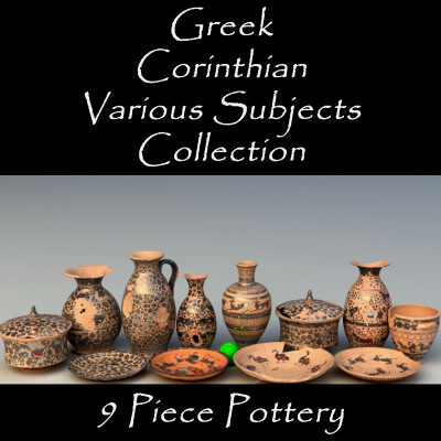 Greek Corinthian Various Subjects Col 9 Piece Pottery