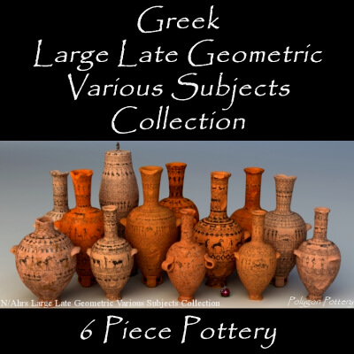 Greek Large Late Geo Various Subjects Col 6 Piece Pottery