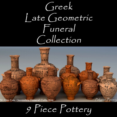 Greek Late Geometric Funeral Col 9 Piece Pottery